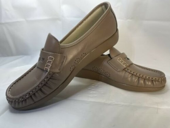 SAS Hand Sewn USA Mocha Tan Beige Leather slip-on Wedge Shoe Women 9.5 Comfy - Picture 6 of 8